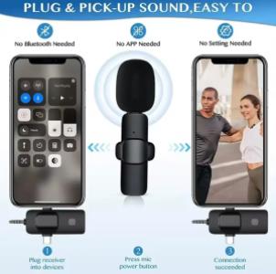 Microphone cravate sans fil 3-en-1 — USB-C, Lightning, jack 3.5mm